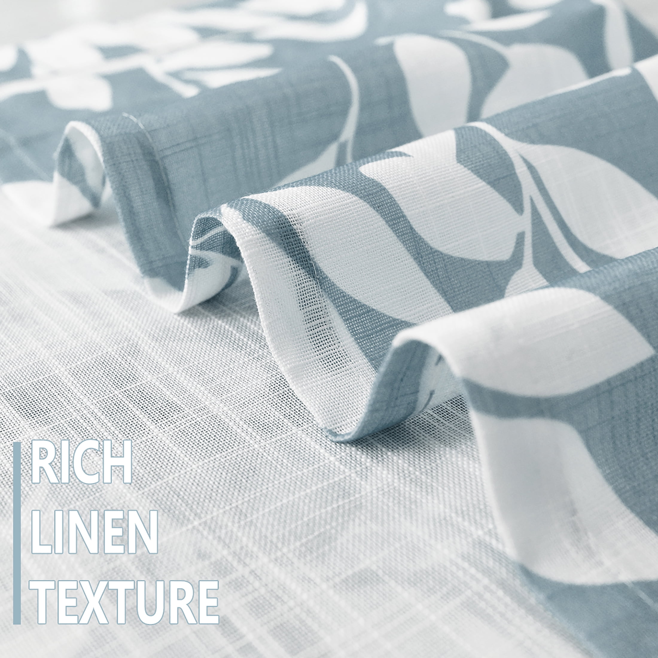 Exultantex Blue and White Semi Sheer Curtains for Kitchen Leaves Print Panels, 55"W x 63"L, Grommet Top, 2 Panels