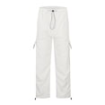 thumbnail image 4 of WULMLEO Women's Drawstring Elastic Waist Loose Pants Casual Flap Pocket Cargo Pants Trousers White XL, 4 of 5