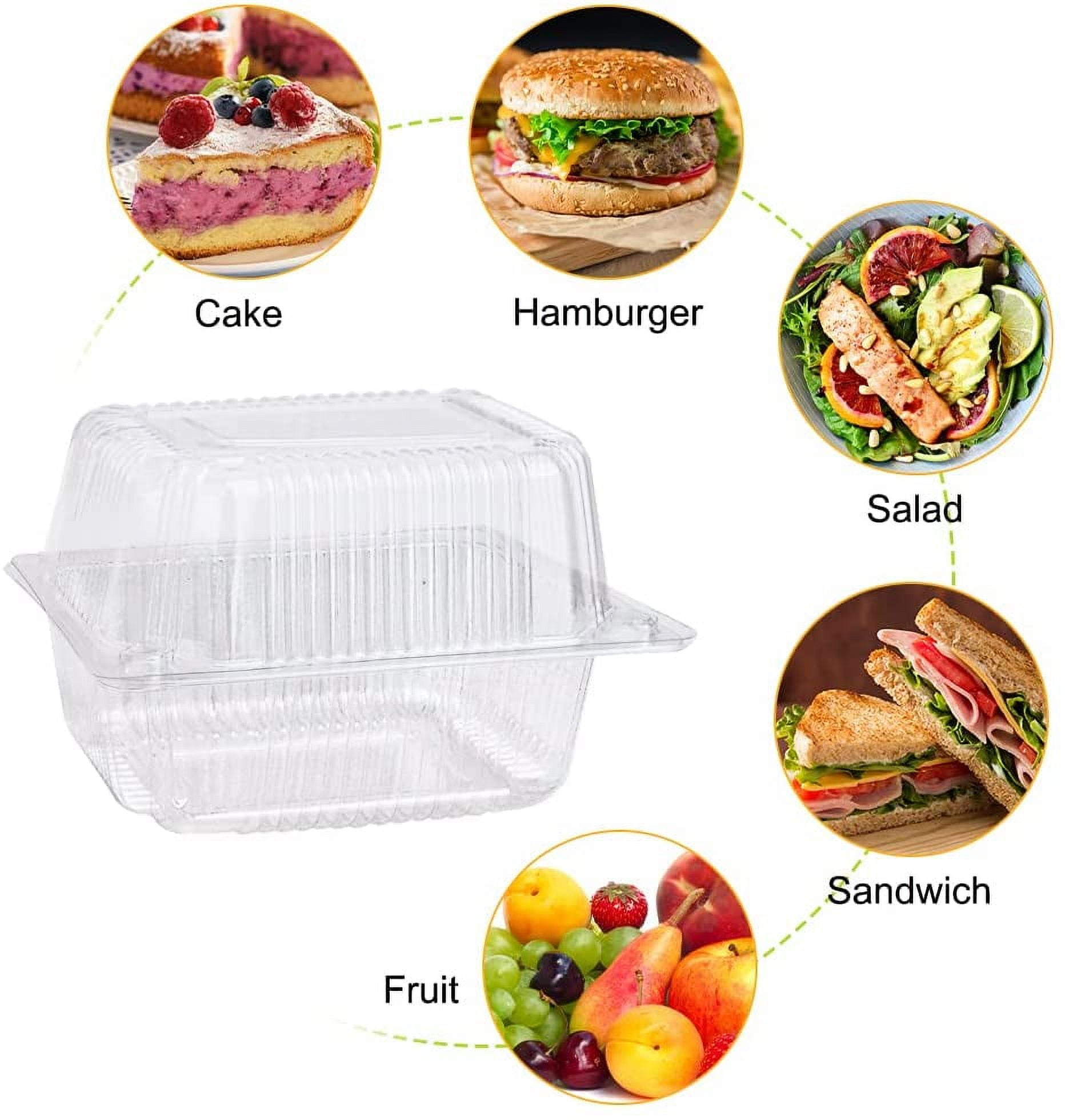 60Pcs Cake Slice Boxes, STONCEL 14 x 10.5cm Clear Plastic Clamshell Food Square Boxes with Lids, Reusable Single Hinged Dessert Containers for Cake Hamburger Sandwiches