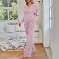 thumbnail image 5 of SUNBS Lounge Sets for Women 2 Piece Casual Outfits Long Sleeve Henley Top Wide Leg Pants Tracksuit with Pockets, 5 of 9