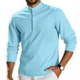 thumbnail image 2 of USNSM Men's Waffle Henley Shirts Long Sleeve Button T-Shirt Top Solid Color Casual Stylish Lightweight Pullover Shirt Blue XXXL, 2 of 9