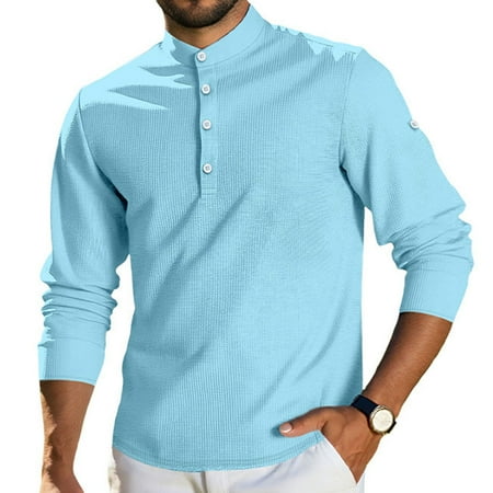 Aofany Henley Men Shirts Long Sleeve T shirts for Men Crew Neck Solid Color Plus Size Men Henley Shirts