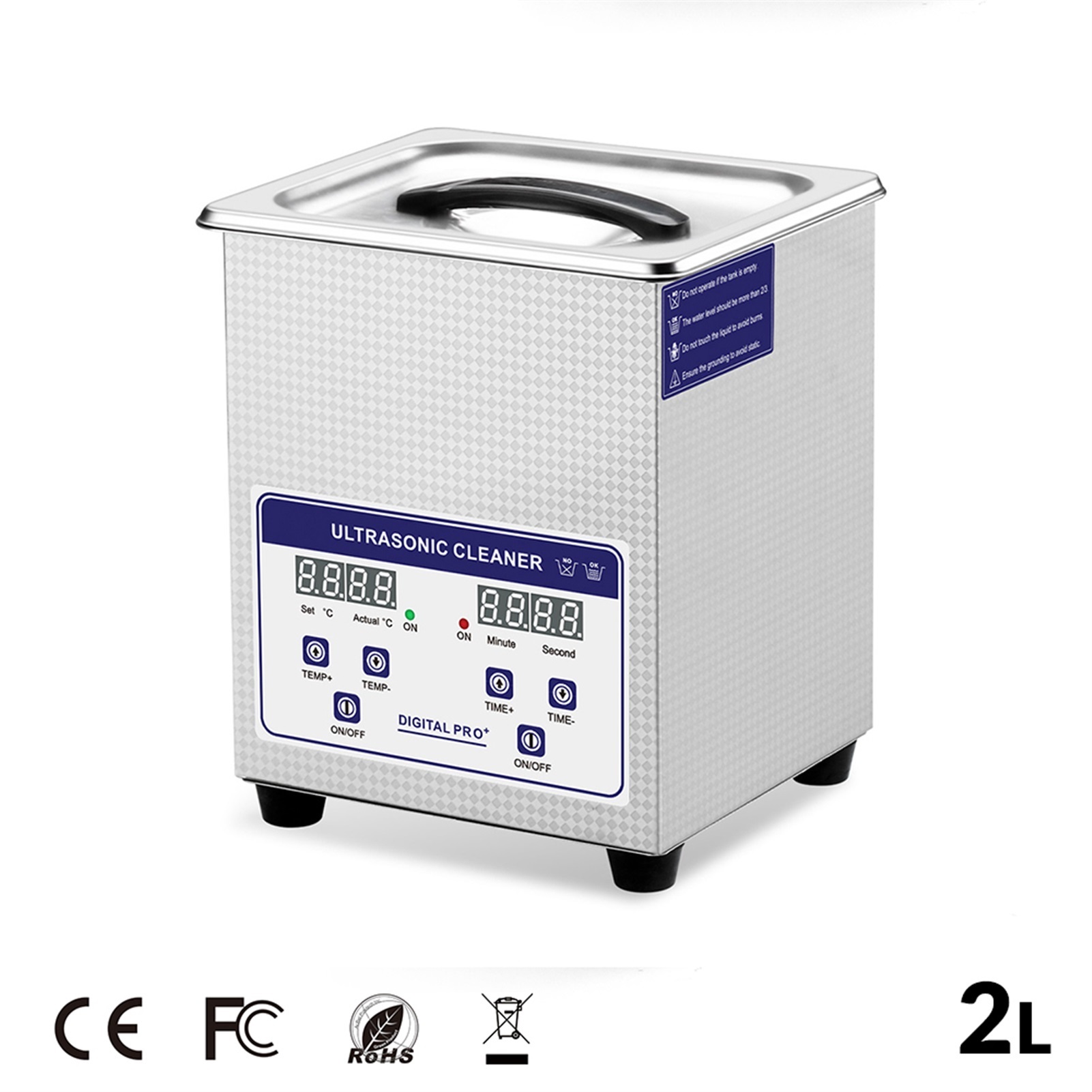 Ultrasonic Cleaner 2L 50W With Digital Display 40kHz Heating Timing SUS 304 Tank Basket Ultrasonic Bath Cleaning Tool ,Strong Cleaning