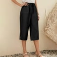thumbnail image 6 of Womens Elastic High Waist Capri Pants Summer Casual Loose Fit Capris Wide Leg Cotton Linen Pants, 6 of 9