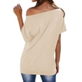 thumbnail image 6 of ZXSXSY Women Boat Neck Kangaroo Pocket Short Sleeve Solid Color Top, 6 of 7