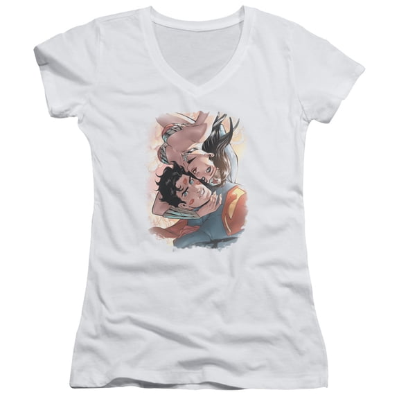 JLA Justice League Love Birds Junior Women's T-Shirt V-Neck White