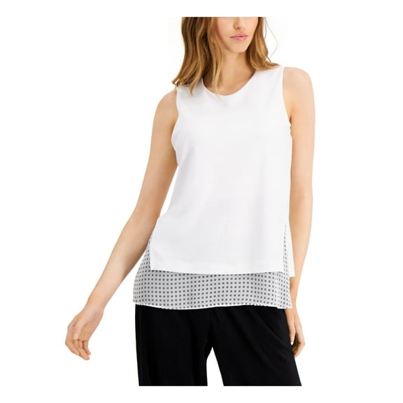 ALFANI Womens White Sheer Sleeveless V Neck Tank Top M