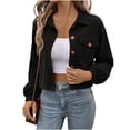 thumbnail image 2 of IUYRTFE Women's Cropped Button Down Jacket Long Sleeve Collared Casual Knit Outerwear, 2 of 5