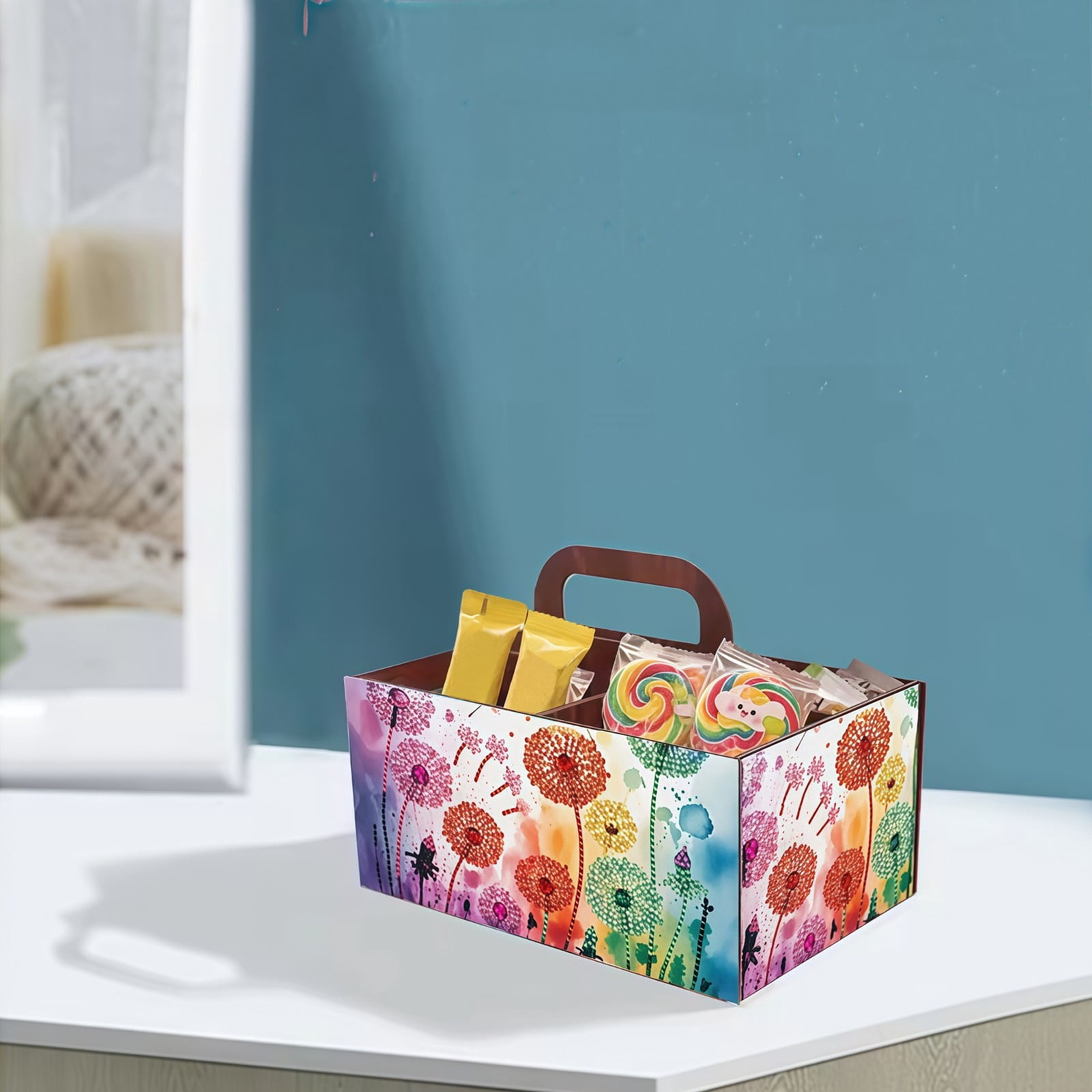 FLOPESN DIY Dandelion Diamond Art Painting 5 compartments Wooden Storage Box, 9.44*8.14in, Practical Rectangular Assembly Portable Multi-Grid Box