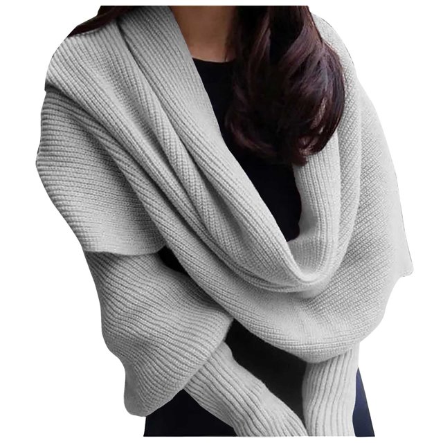 WZXFASHION Utram Châle Torsadé Tricoté pour Femmes Chandail Court Châle pour Femmes Chandail Foulard Tricotée avec Manches Châle Tricoté Vêtements Chaussures et Accessoires Gris2 A