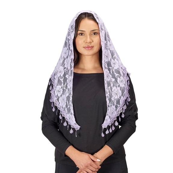 Catholic Church Chapel Mantilla Lace Veil, Tears of Mary, Purple
