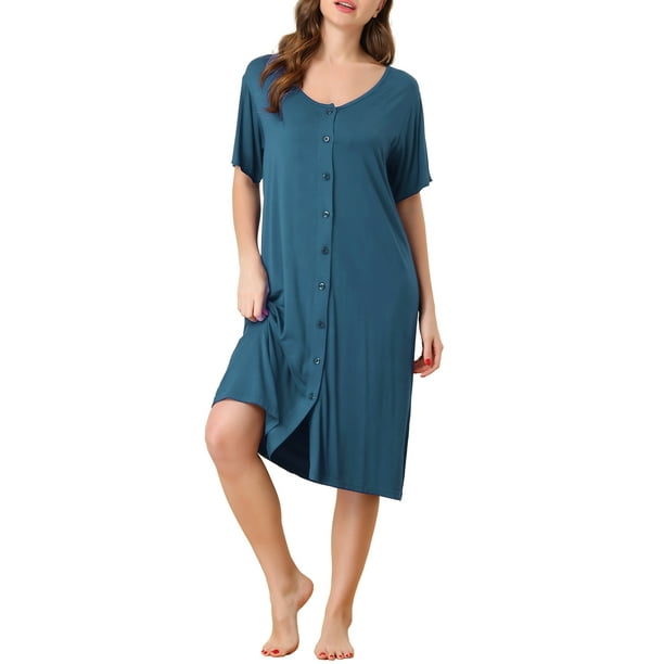 CAMISETA DE NOCHE DE MUJER INSPIRE CHIC Con Botones Modal Suave de Manga Corta Pijamas Camisetas M Azul