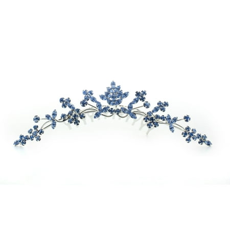 Kate Marie Rhinestone Tiara Hair Comb Crown in Blue