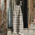 thumbnail image 2 of Lenpel Women's Jumpsuits Plus Size Sleeveless Spaghetti Strap Striped Plaid Straight Leg Rompers Causal Loose Overalls with Pockets, 2 of 5
