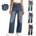 thumbnail image 7 of qucoqpe Womens High Waist Wide Leg Jeans Trendy Elastic Waist Side Zipper Straight Leg Denim Pants with Pockets Black 2XL, 7 of 7