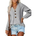 thumbnail image 3 of Seyurigaoka Women Casual Loose Style Sweater, Solid Color Long Sleeve V-neck Knitwear, 3 of 5