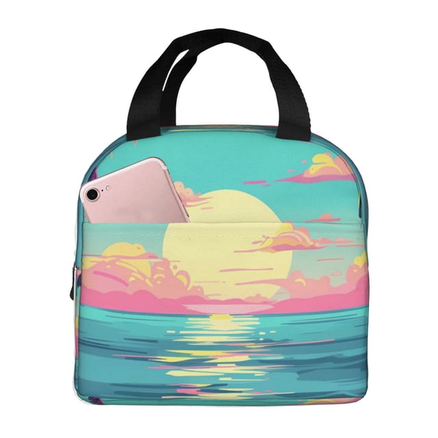 Disketp Retro Palm Beach Sunset for Insulated Lunch Bag for Women and Men, Perfect for Work, Hiking, Picnic