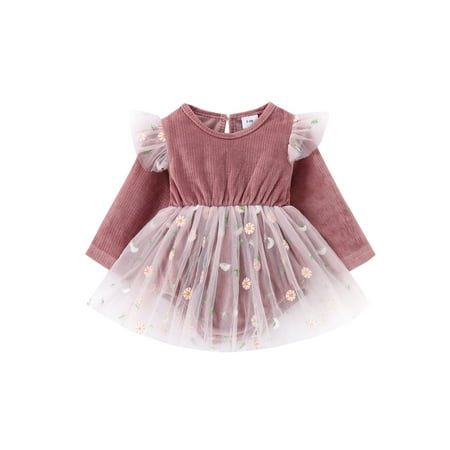 

Bebiullo Princess Newborn Baby Girls Flower Print Ruffle Romper Tulle Mesh Dress Autumn Clothes 0-3 Months