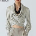 thumbnail image 5 of INCERUN Tops 2024 estilo coreano moda para hombres diseño de cuello alto camisas sexy casual masculino sólido recortado manga larga blusa S-5XL, 5 of 5