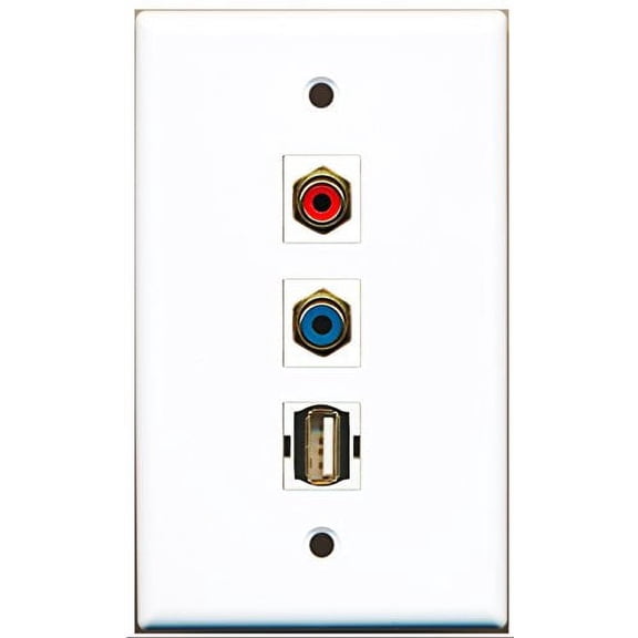 RiteAV - 1 Port RCA Red and 1 Port RCA Blue and 1 Port USB A-A Wall Plate