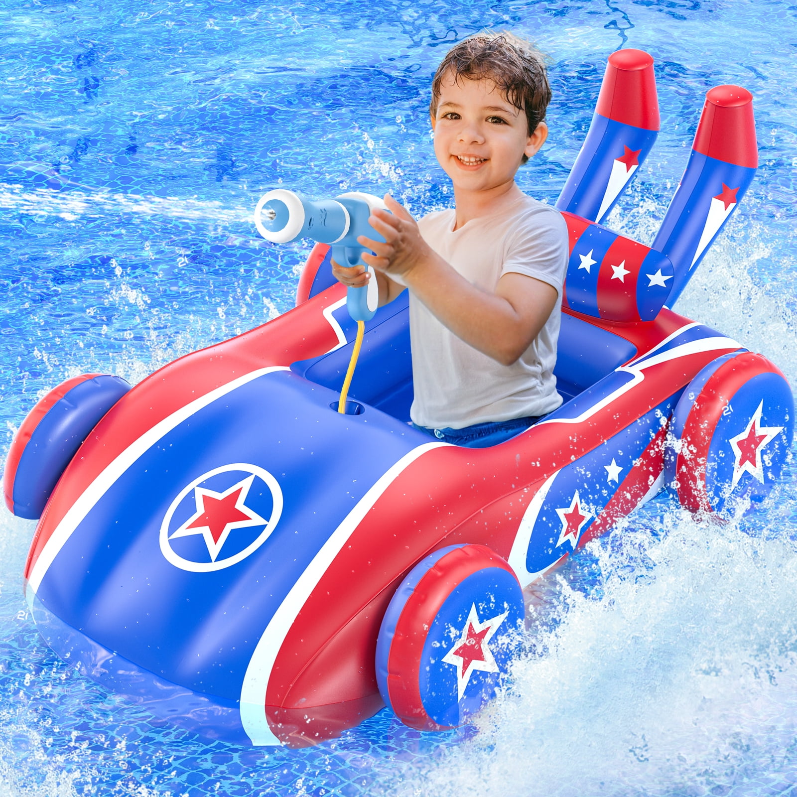 Kids Pool Floats with Water Gun, Car Toddler Inflatable Pool Toys for Kids Age 3-8 Years Old, Summer Outdoor Water, Beach, Swimming Pool Toys Gift