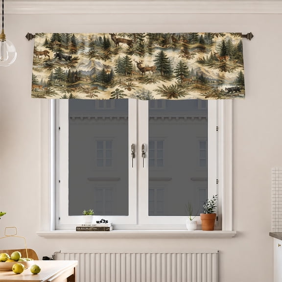 AshasdS Pine Forest Mountain Window Valance Polyester Rod Pocket Woodland Nature Curtain Valance for Rustic Cabin Living Room Bedroom