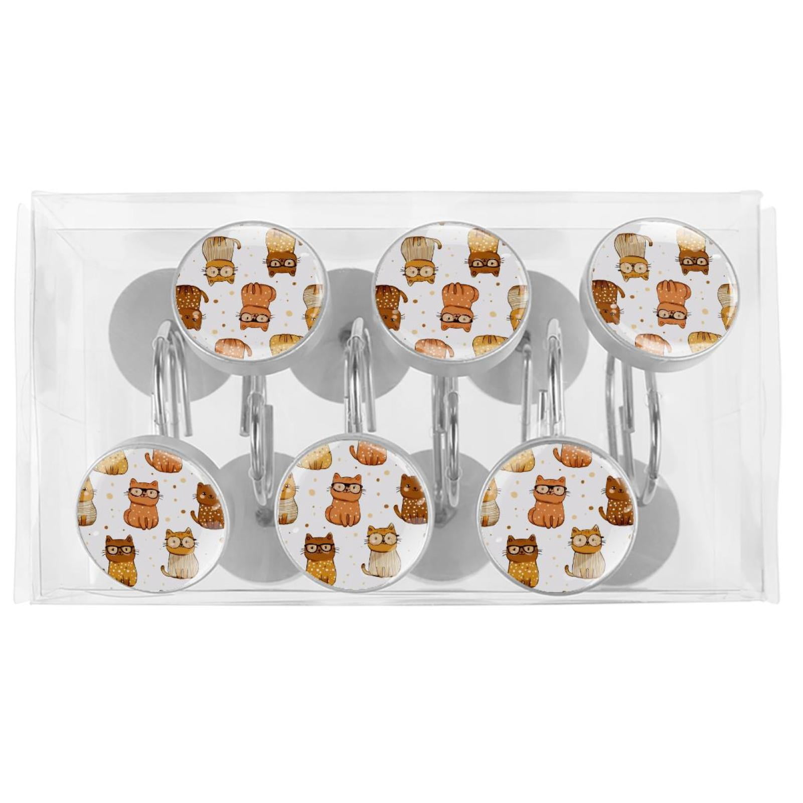 12pcs Decorative Shower Curtain Hooks, Rust Resistant Shower Rings for Bathroom Living Room,Rustproof Stainless Steel Rings for Shower Curtain and Liner Rods,Sweater Cat