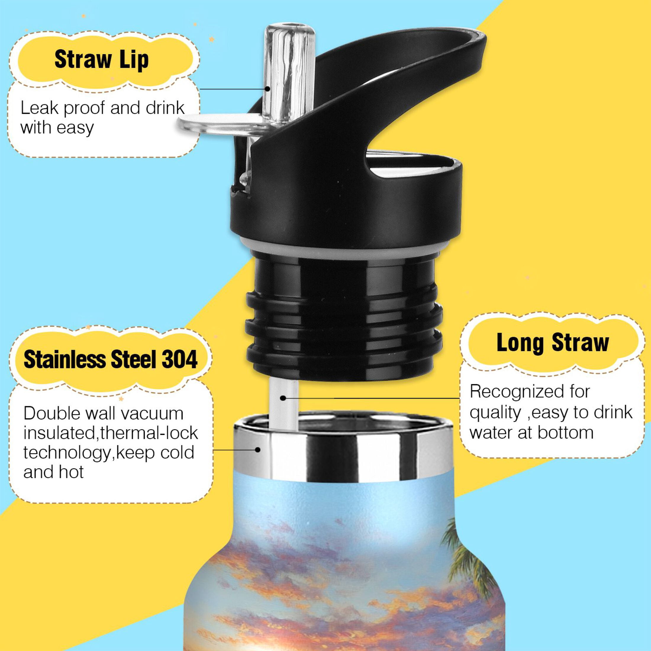 600ML Stainless Steel Insulated Cup Sports Water Bottle Portable Thermos Cup Water Glasses Insulated Tumblers Convenient and Durable Sunset Turtle