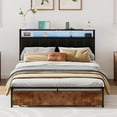 thumbnail image 7 of Papajet Queen Platform Bed Frame with LED, 2-Tier Storage and Upholstered Headboard, Rustic Brown, 7 of 7