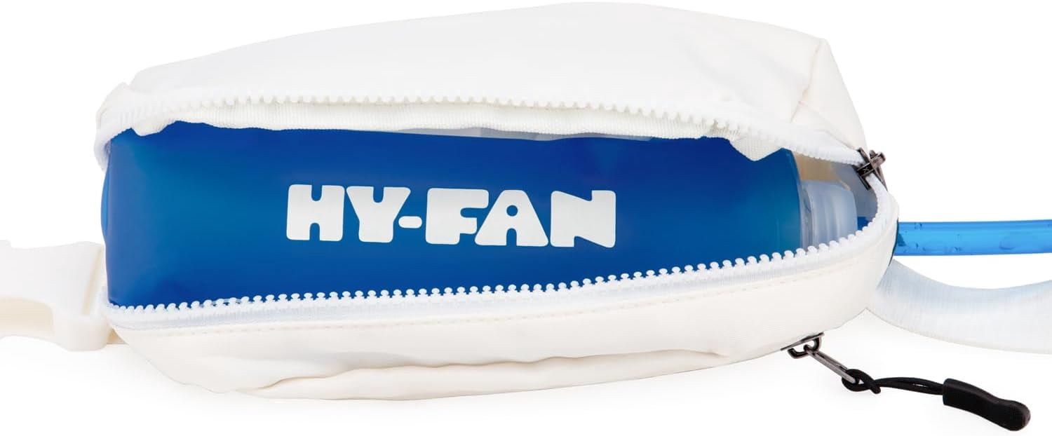 HY-FAN Hydration Fanny Pack with Bladder, 17oz BPA-Free, Hands-Free Design, Secure Pockets, Ideal for Athletic Outdoor Activities, Travel and More - White