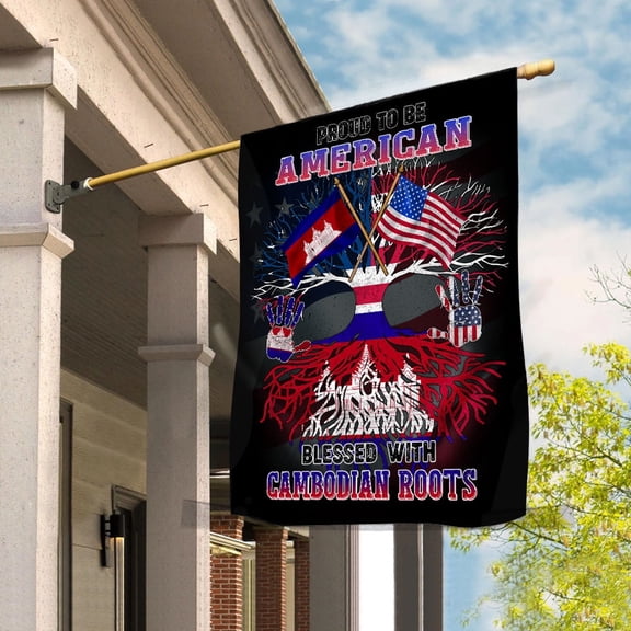 Flag Proud American Cambodian Root U.S Cambodia Friendship House Flag, Double-Sided Decorative Outdoor Flag, Patriotic Polyester Yard Flag 29.5 x 39.5 in
