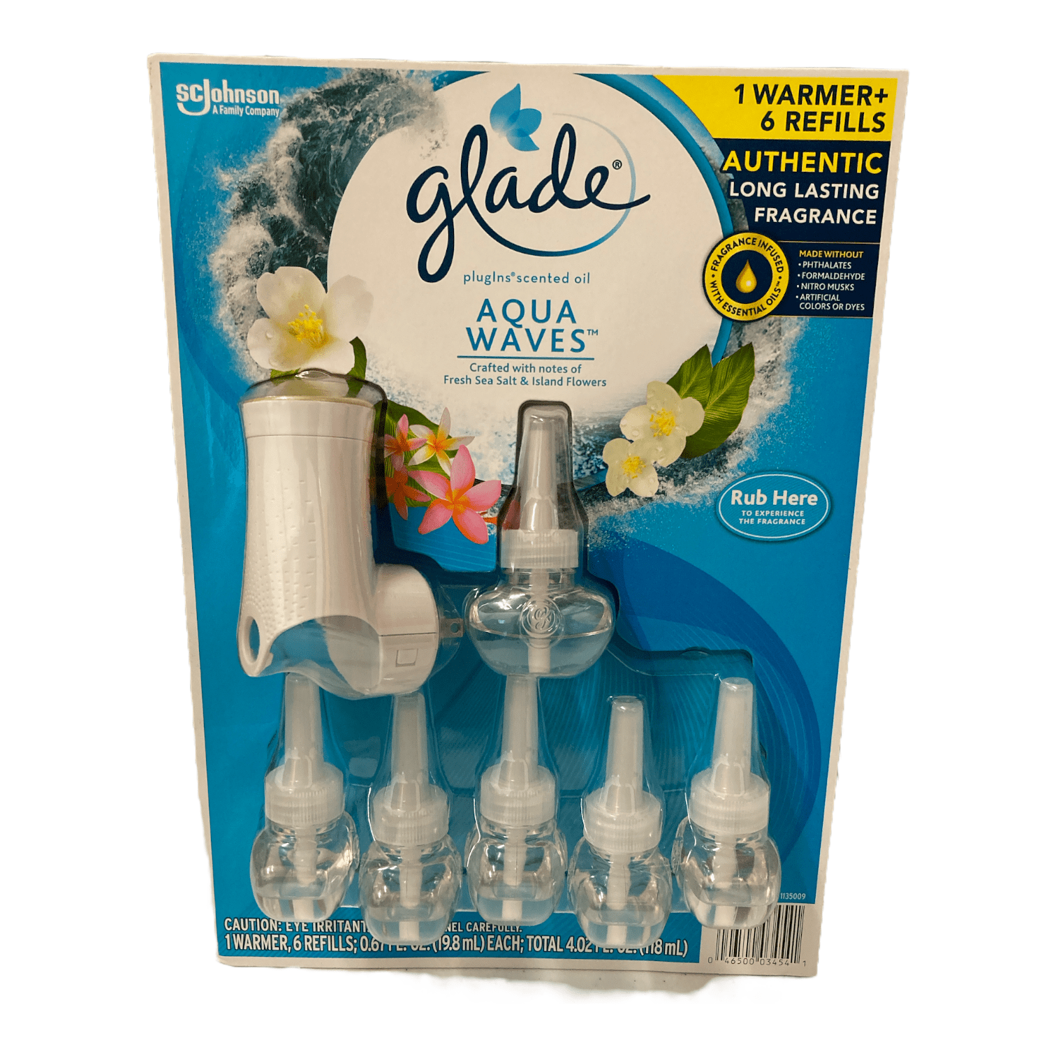 Glade Plugins Scented Oil, 1 Warmer & 6 Refills (Aqua Waves)