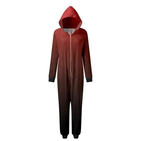 

GWAABD Matching Pajamas Pants Women Mom Coffee Prints Hooded Zipper Jumpsuit Family Outfit