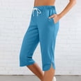 thumbnail image 2 of Summer Capris for Women Casual Stretch High Waisted Yoga Pants Lightweight Pull On Side Split Athletic Cropped Trouser with Pockets Light Blue L, 2 of 7