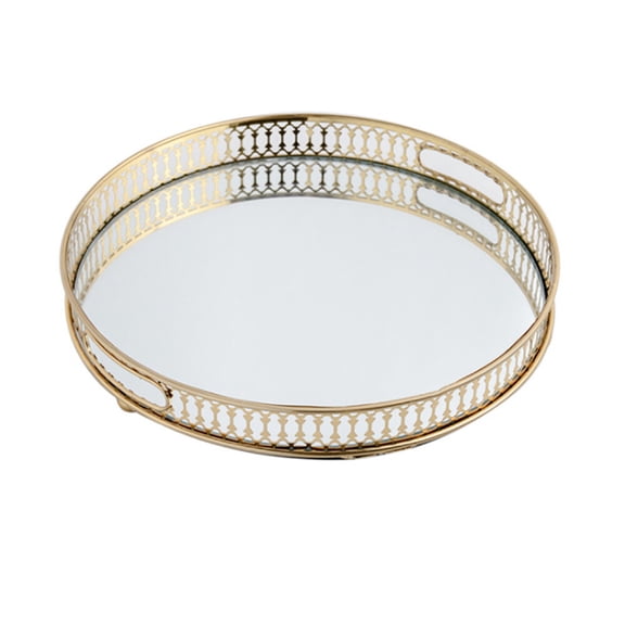 Modern Golden Round Tray, Gold Tray, Mirrored Decorative Tray 12.6*1.6in Round Tray for Home, Office, Living Room