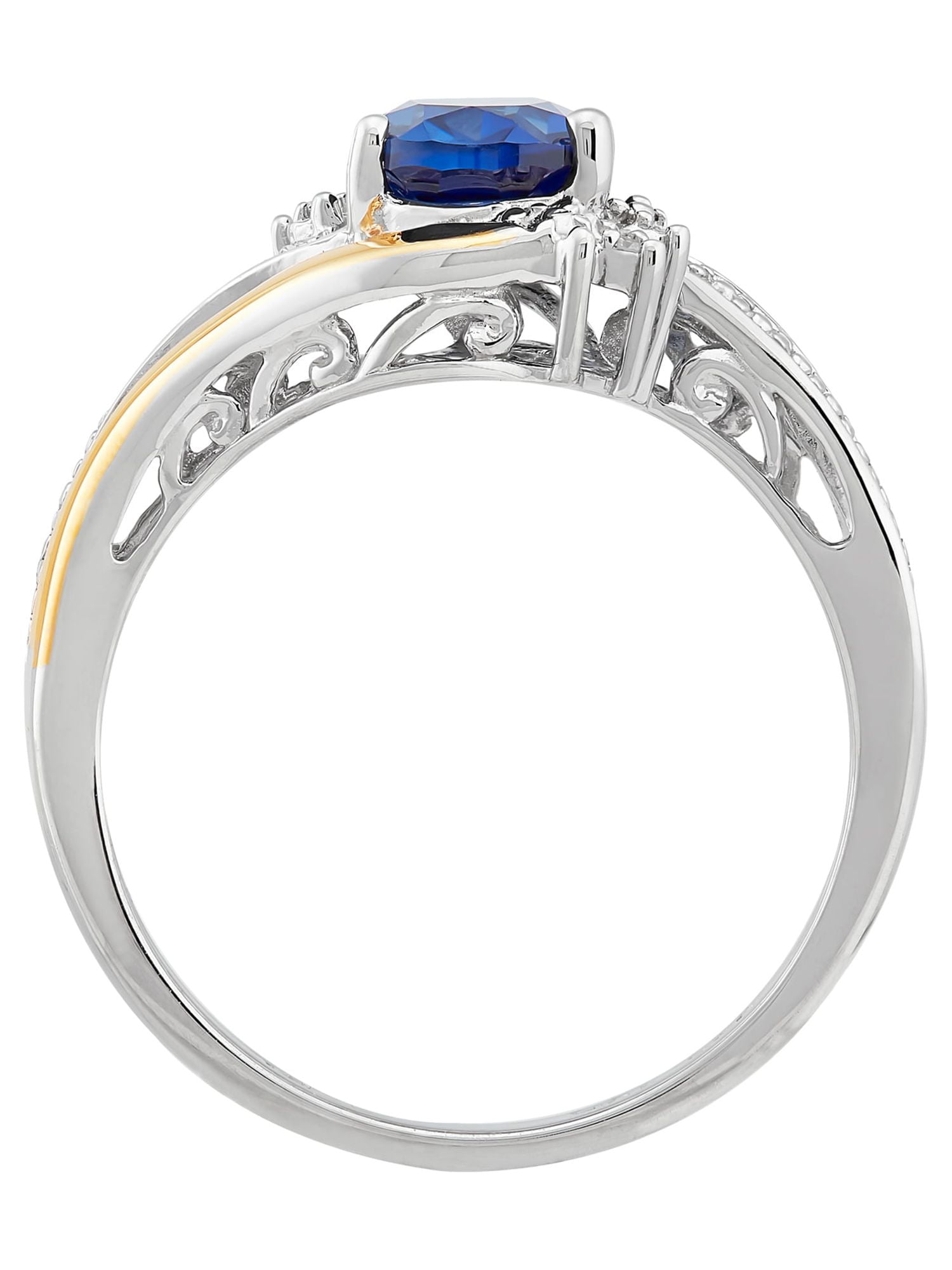 Brilliance Fine Jewelry Blue Created Sapphire Birthstone and Diamond Ring in Sterling Silver and 10K Yellow Gold