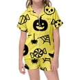 thumbnail image 4 of CONZONE Halloween Pajamas for Toddler Girls Printed Short Sleeve Button Down Tops and Shorts Hallowmas Loungewear Soft 2 Piece Girls Pjs Set Size 2-3 Years, 4 of 4