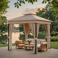 thumbnail image 7 of Devoko 8×8 ft Outdoor Pop Up Gazebo with Mosquito Netting，Double Roof Gazebo with Double Curtains for Backyard, Garden and Patio,Khaki, 7 of 7