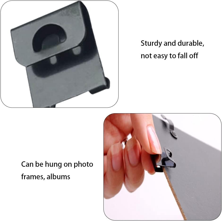 RGHJAR-100 Pack Photo Frame Hanging Clip S Hook Back Plate Photo Wall Hanger Stencil Plate Hook Sturdy Serrated Clip for Frames and Paintings