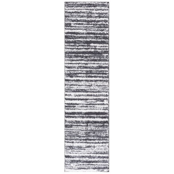SAFAVIEH Rumi Barrett Striped Polyester Shag Runner Rug, Charcoal/Ivory, 2'2" x 8'