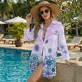 thumbnail image 2 of Renewold Women Long Sleeve Beach Shirt Blouses Bathing Suit Cover Up Comfortable Soft Button Down Cover Ups for Women Casual Beachwear Resort Wear, Mandala Floral Print Violet Blue, 3XL, 2 of 7