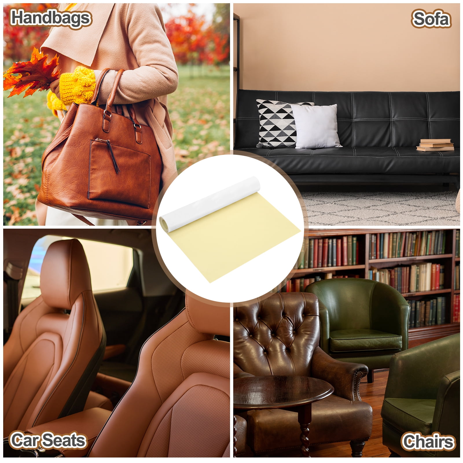 Uxcell Leather Repair Patch 16"x79" Self-Adhesive Leather Vinyl Repair Tape Kit for Furniture Couches Sofa Chair Car Boat Seats Jackets, Beige