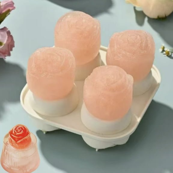 2-Pack Rose Ice Cube Molds – Large Silicone Flower Ice Trays for Cocktails, Whiskey, Bourbon – Reusable Rose-Shaped Ice Makers, BPA-Free, Aesthetic Bar Accessories Cream Colors