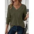 thumbnail image 3 of PRETTYGARDEN Fall Fashion Long Sleeve Shirts for Women Ribbed Knit V Neck Dressy Casual Lightweight Sweaters Tunic Tops, 3 of 9