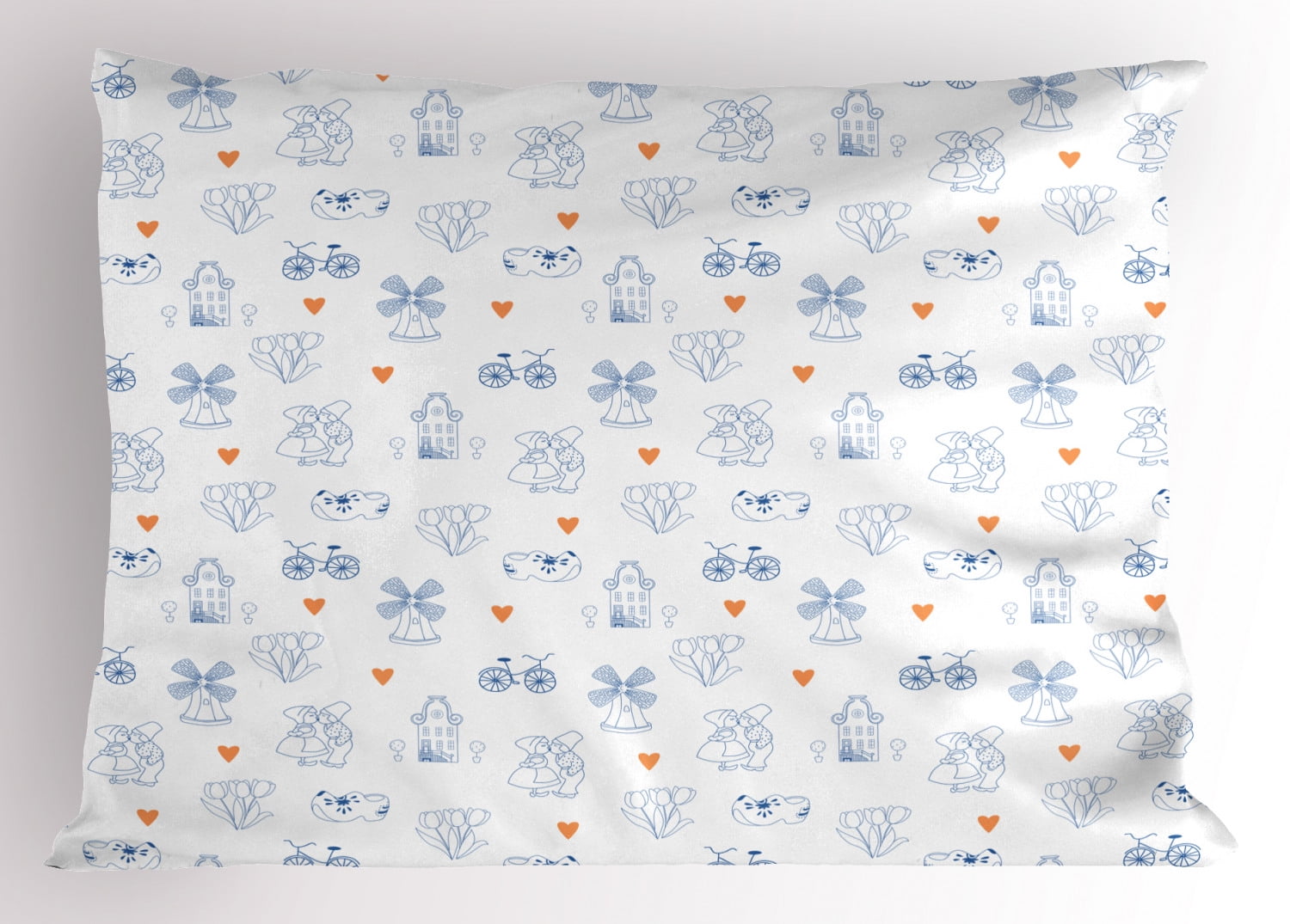 Dutch Pillow Sham Traditional Holland Culture Elements with Doodle