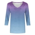 thumbnail image 7 of thefmos Women's 3/4 Sleeve Gradient Pullover Tops Summer V Neck Flowy Casual Blouses Loose Fit Cute Trendy Tshirt Basic Work Clothes, Navy 2XL, 7 of 7