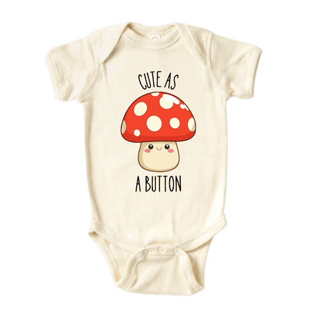 Cute As A Button Mushroom Baby Bodysuit Shirt Premium Custom Clothes Unisex Baby Gift for Mom Newborn 6-9m Natural