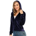 thumbnail image 4 of Women's Soft Velour Zipper-Up Track Jacket with Hoodie Velour Sweatshirt Casual Joggers Hooded Jacket Casual Velour Coat Tops Sport Outwear Red/Purple/Black/Blue, 4 of 7