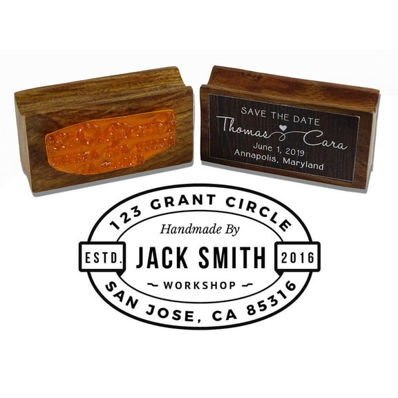 Printtoo Custom Personalized Shop Name Business Address Logo Wood Mounted Rubber Stamp