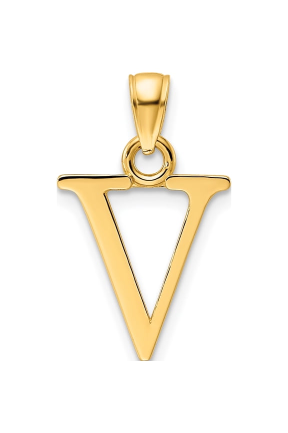 14K Yellow Gold Polished Letter V Pendant - Jbsp